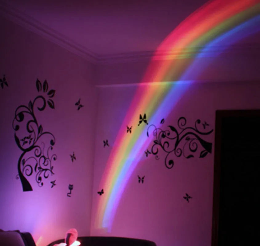 White ABS LED rainbow projection night light with multicolour beam on ceiling