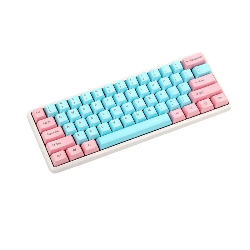Full set of PBT keycaps in pink colour, 1.5mm thickness, side-printed legends, for mechanical keyboards