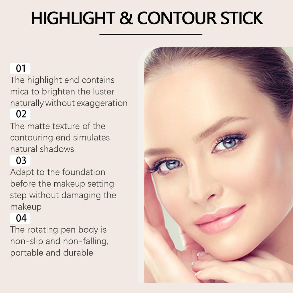 ZEPHOCO dual-ended cream highlighter and contour stick in matte bronze, amber, or high gloss bronze finish