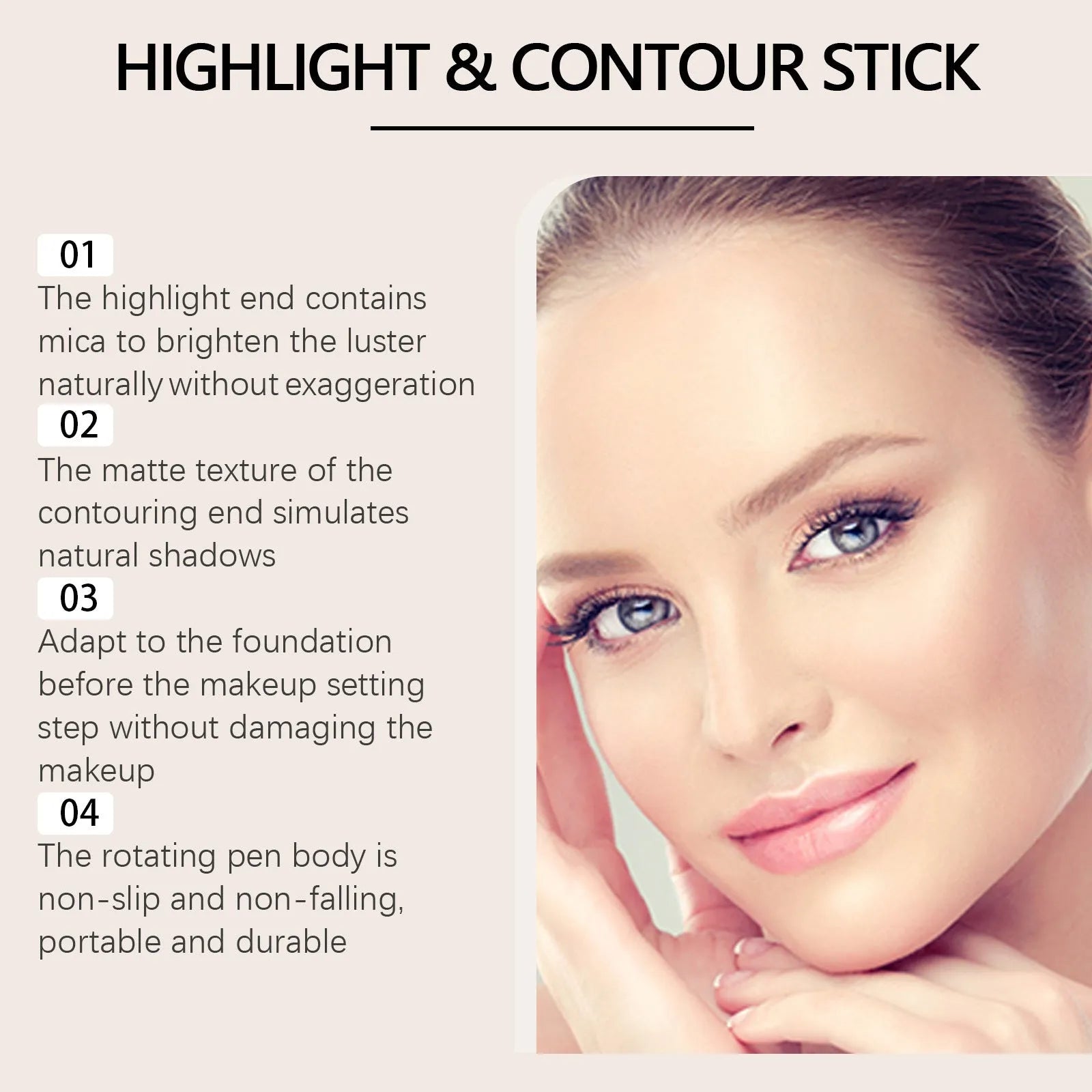 ZEPHOCO dual-ended cream highlighter and contour stick in matte bronze, amber, or high gloss bronze finish