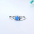 Geometric big diamond silver ring in white opal or blue opal, sizes 5 to 9, Mori Girl style.