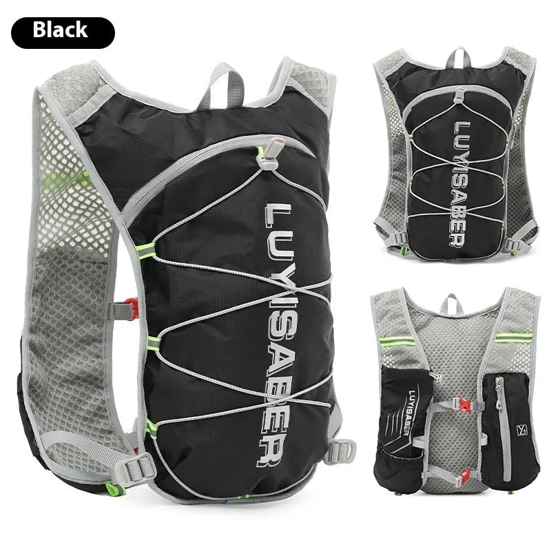 Solid colour nylon running backpack with reflective strips, shown in a light grey option.
