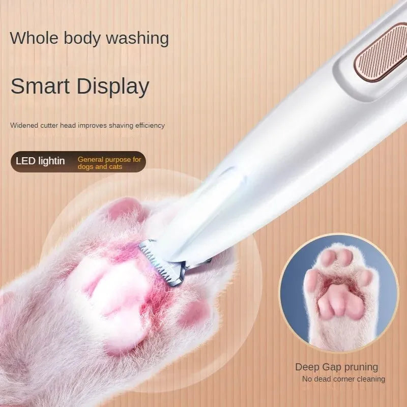 White dog paw trimmer with LED light and 18mm widen blade for pet grooming