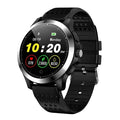 W8 ECG smart health monitoring bracelet with stainless steel body and black TPU strap on a wrist.