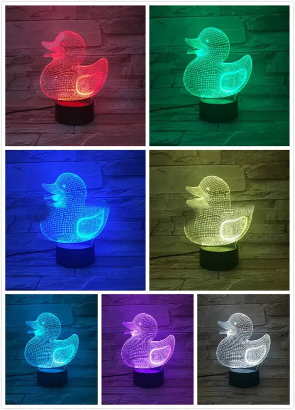 3D yellow duck shaped LED night light with remote control on a table