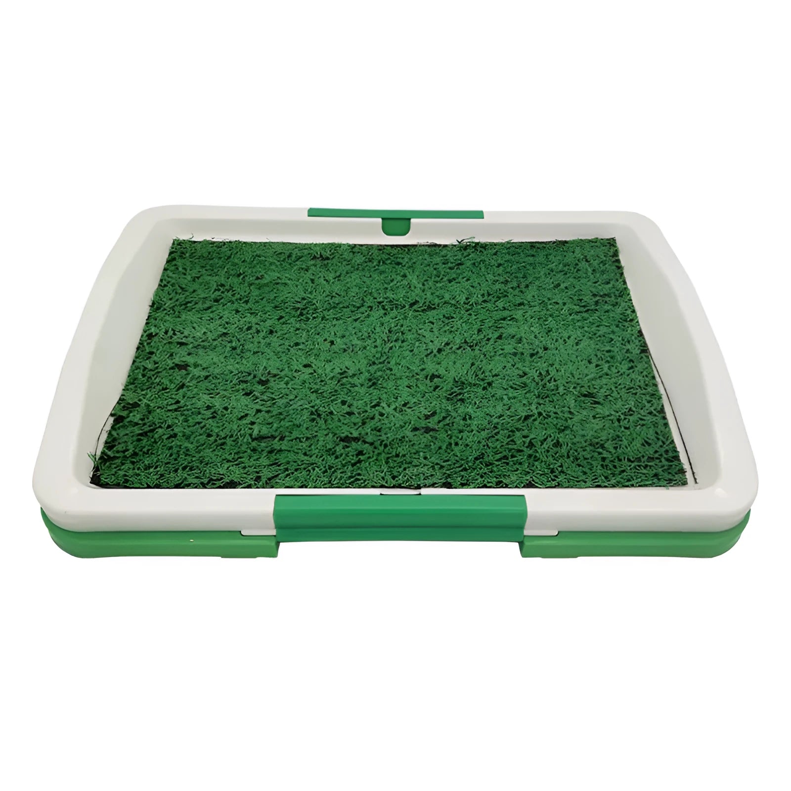 Green artificial grass pet toilet tray with three layer construction for indoor puppy training