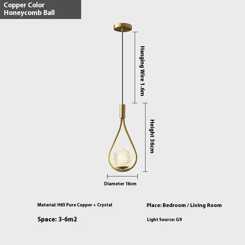 Modern minimalist copper finish bedside chandelier lamp for bedroom lighting