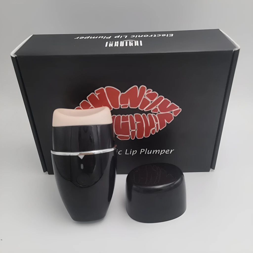 Black electric lip plumper device with silicone tip and 3-speed adjustment buttons