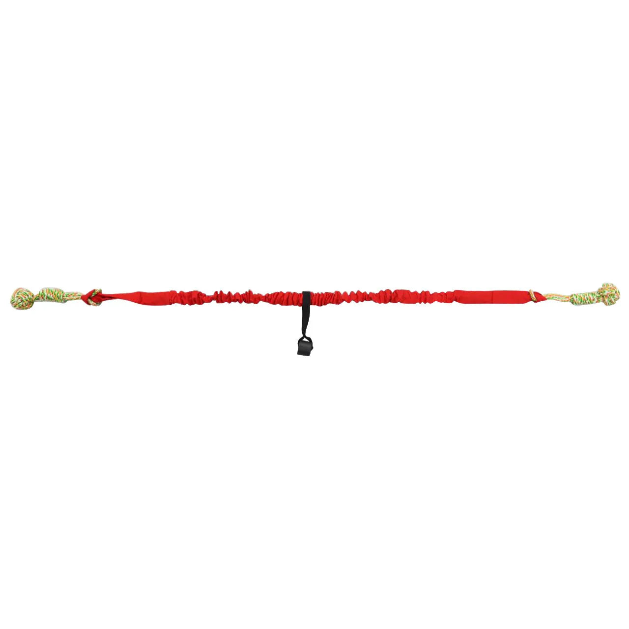 Black woven cotton dog tug rope toy for tug of war and chewing.