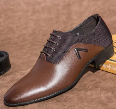 Men's black Oxford business casual shoe with a low-cut PU leather upper and rubber sole on a white background