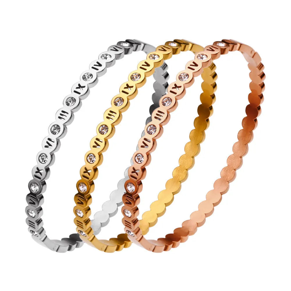 Trendy titanium steel bracelet with Korean style number design in gold rose gold or steel colour