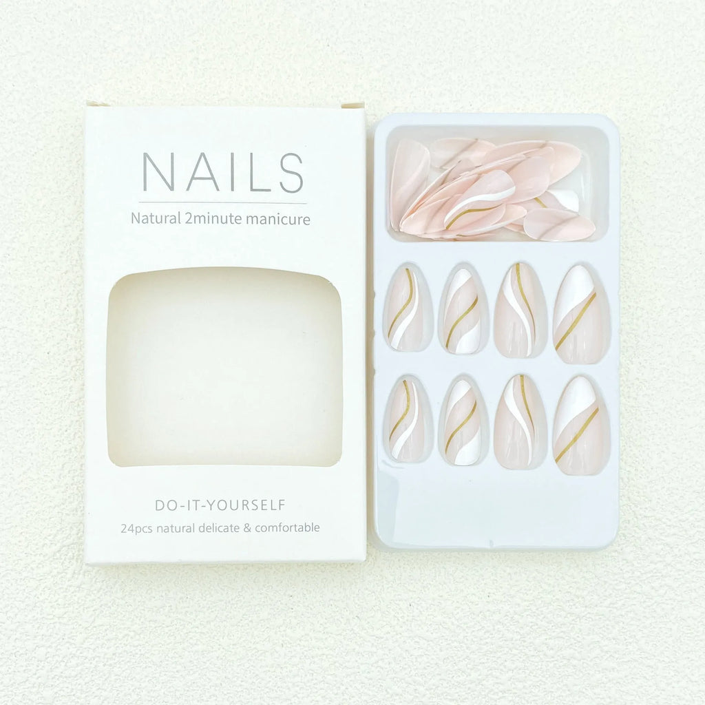 Plaid pattern wearable nail stickers with drop shape design and jelly glue adhesive