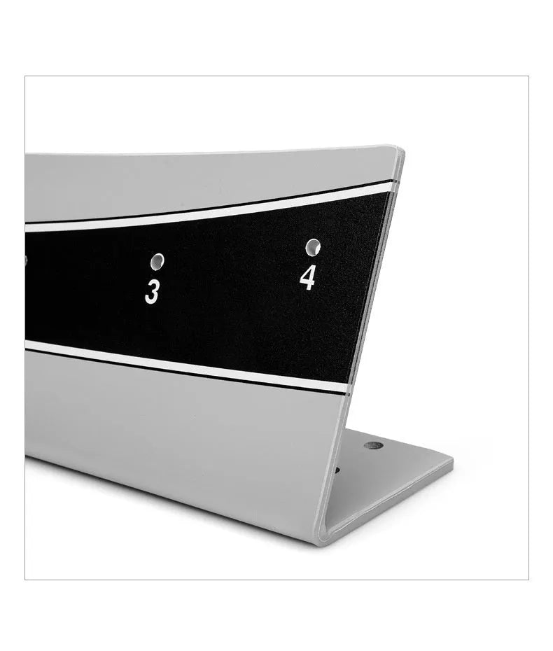 Golf putter trajectory balance simulator with adjustable PVC push rod on a flat surface