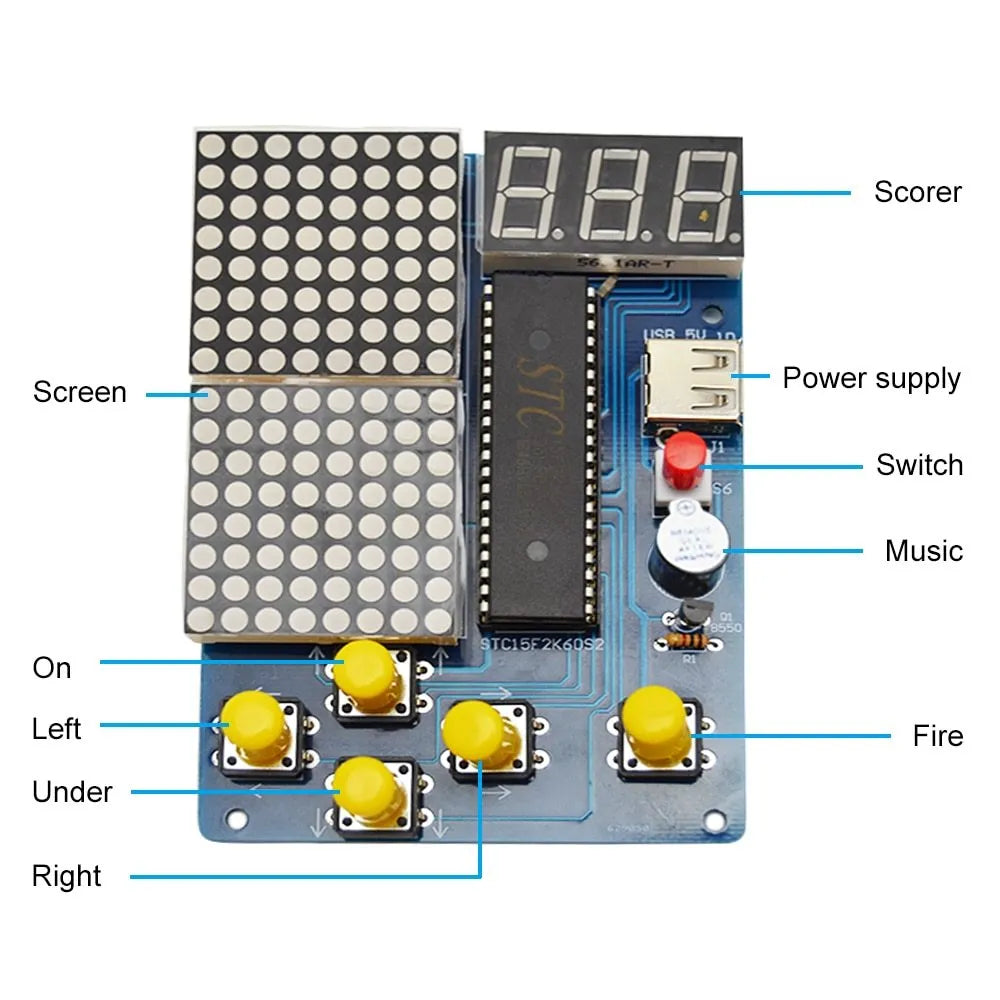 Single-chip computer game set DIY unwelded kit with shell and four games