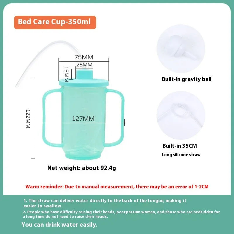 Adult care choking prevention drinking cup with handle and lid, made from white PP plastic.
