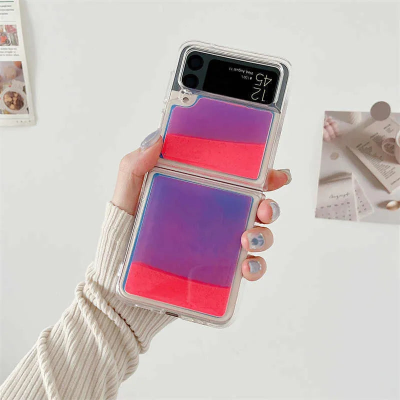 Luminous quicksand silicone phone case for Samsung Galaxy Z Flip6 in yellow green colour