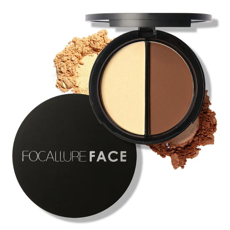 Bronzer and highlighter palette, 18 x 75 mm compact powder makeup in colour options 1, 2, and 3