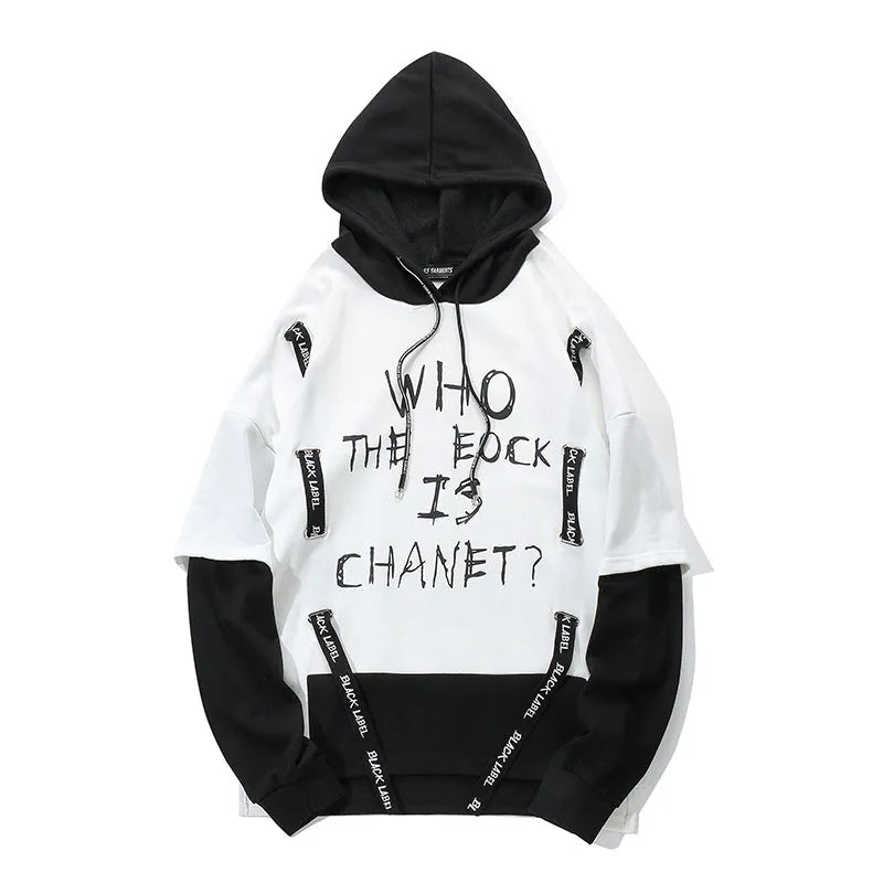 Autumn men graffiti oversize cotton hoodie in Black with round neck, front view