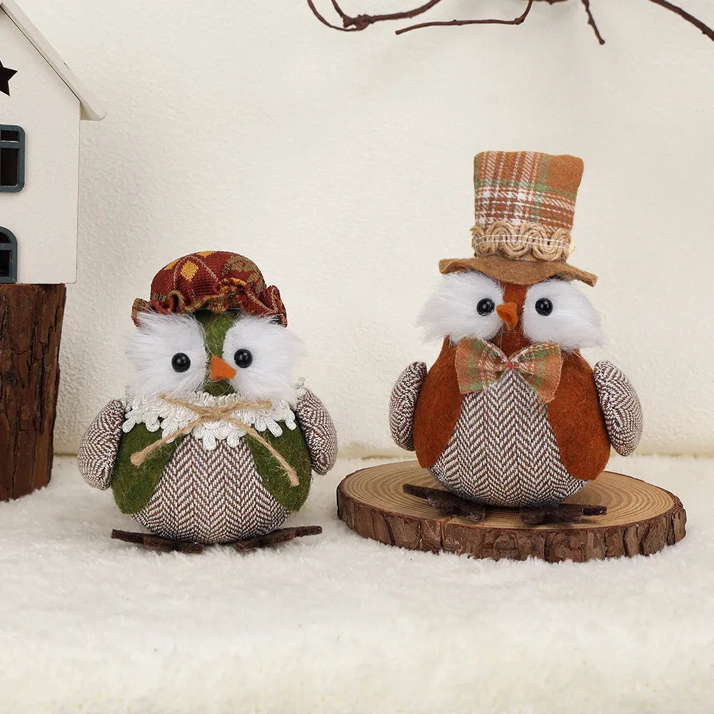 Orange and green owl harvest bird pendant ornament for Thanksgiving window or desktop decoration
