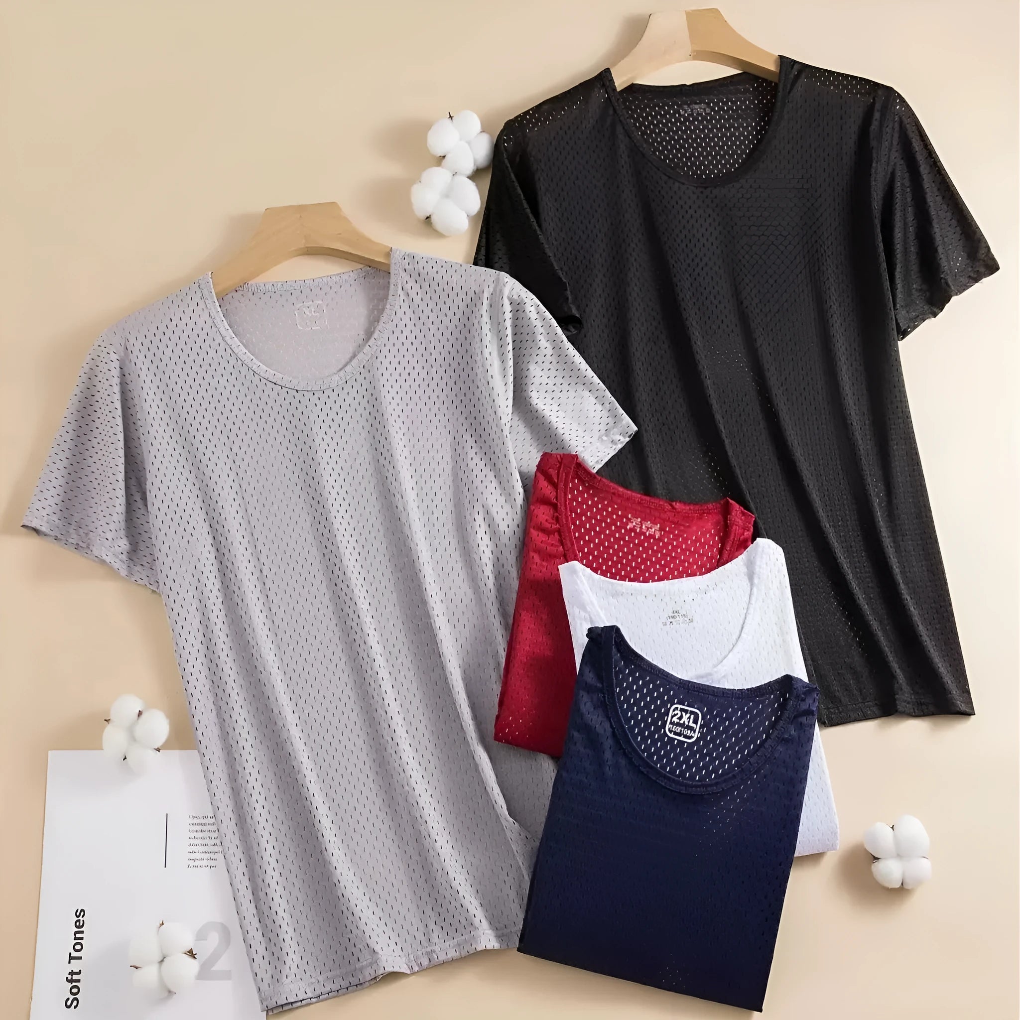 Men's loose fit ice silk short sleeve t-shirt in solid grey, showing crew neck and thin fabric texture.