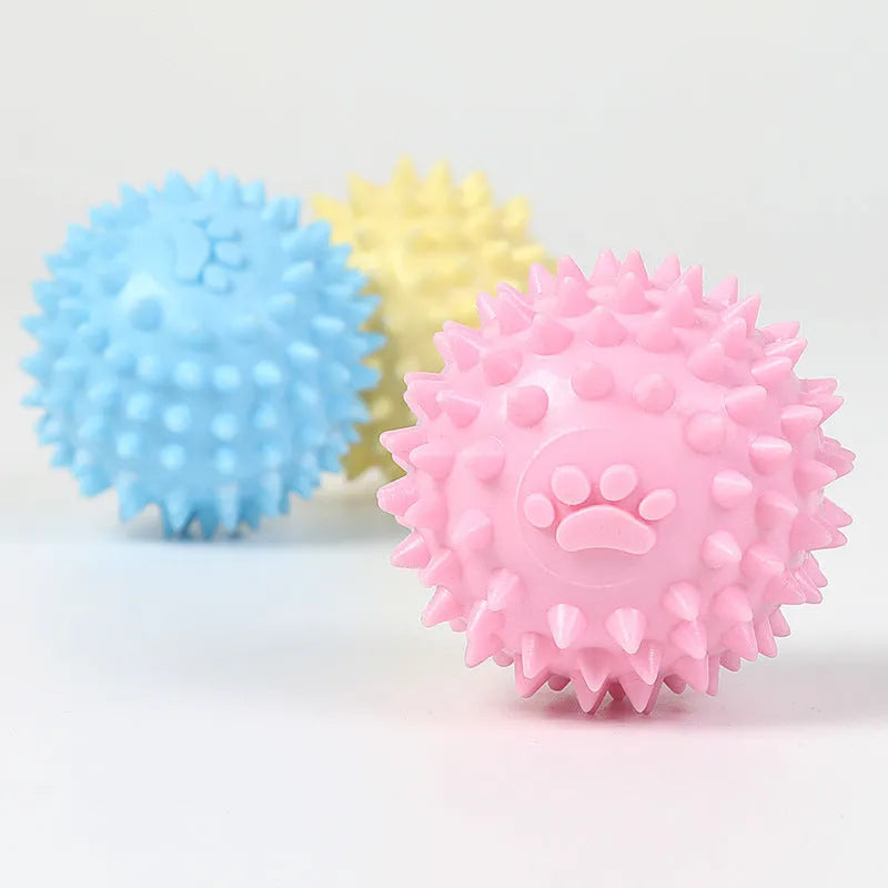 Blue TPR dog and cat chewing ball with footprint texture for tooth cleaning, 6cm diameter