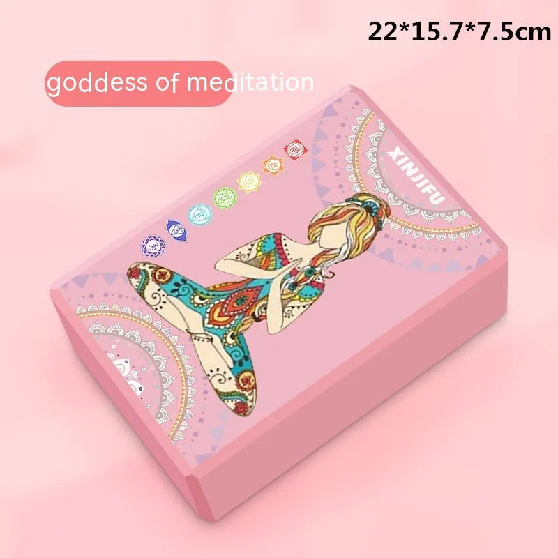 High-density EVA foam yoga block in choice of colour, shown in 7.5cm and 10cm thickness options.