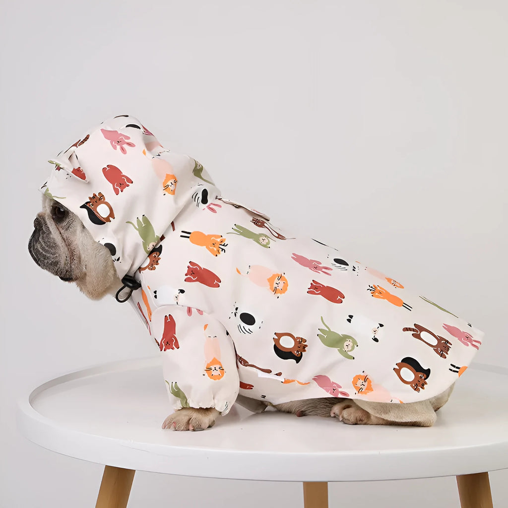 Beige cartoon dog raincoat with waterproof PU coating for wet weather walks