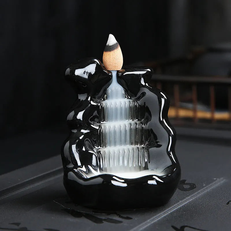 Ceramic backflow incense burner with detailed tree design in green, mangrove, pink, or white colour options