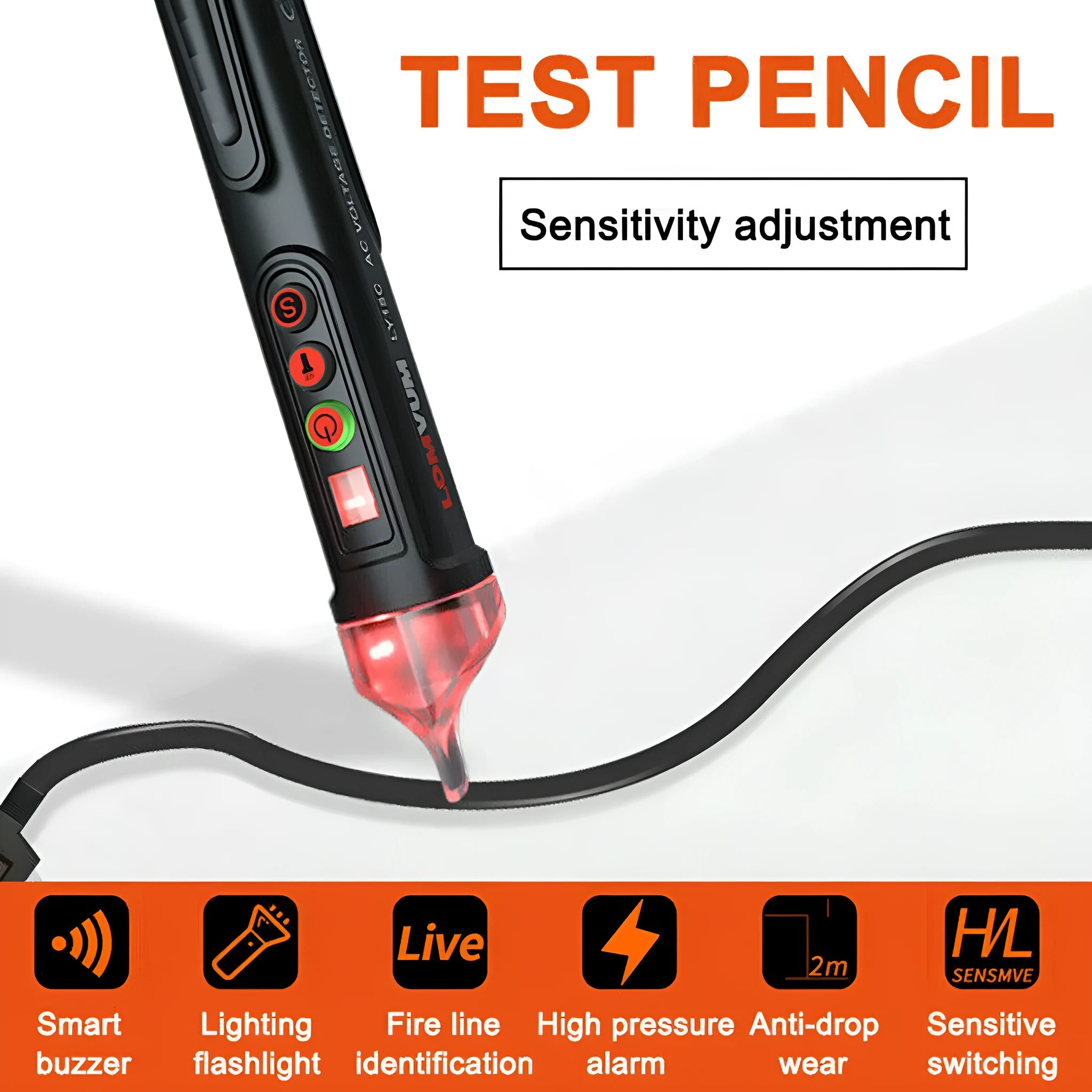 Intelligent checkpoint test pencil with sound and light alarm for solid and empty line detection