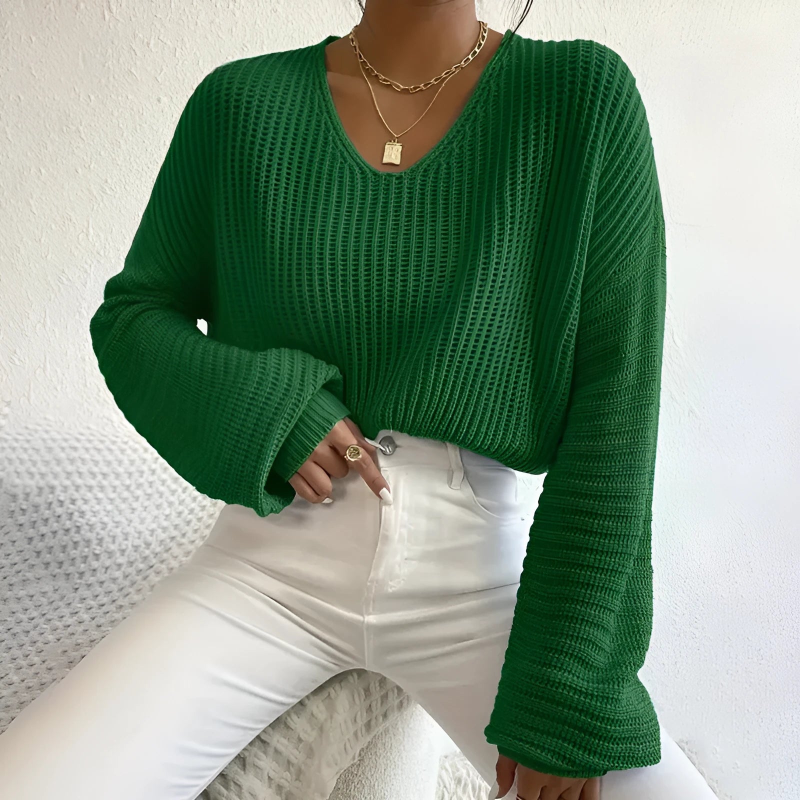 Women's solid colour long sleeve pullover casual top in loose fit