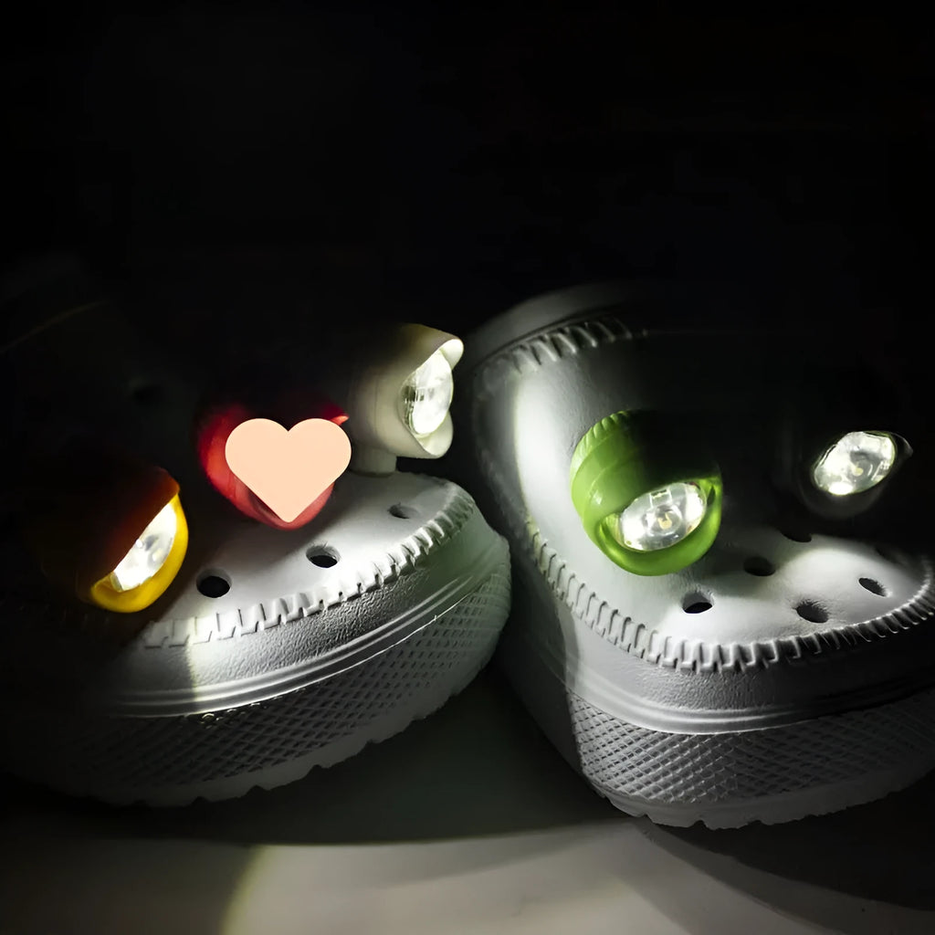 PVC camping warning hole shoes light in 4.5cm by 3.3cm by 3cm size with nine colour options
