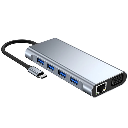 11-in-1 USB-C docking station with HDMI, VGA, RJ45, USB 3.0, USB 2.0, SD, TF and PD ports, 0.135m cable