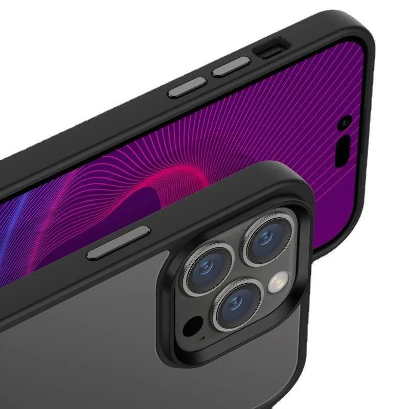 Magnetic TPU protective phone case for iPhone, black, with anti-fall and anti-fingerprint features