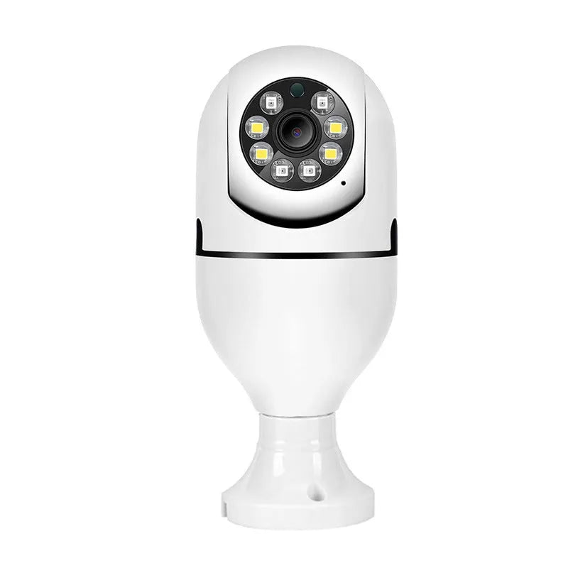 White A6 light bulb style surveillance camera with 8GB memory card for indoor and outdoor use