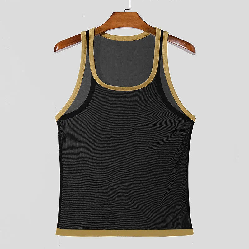 Men's solid colour mesh vest with straight hem design in white or black options