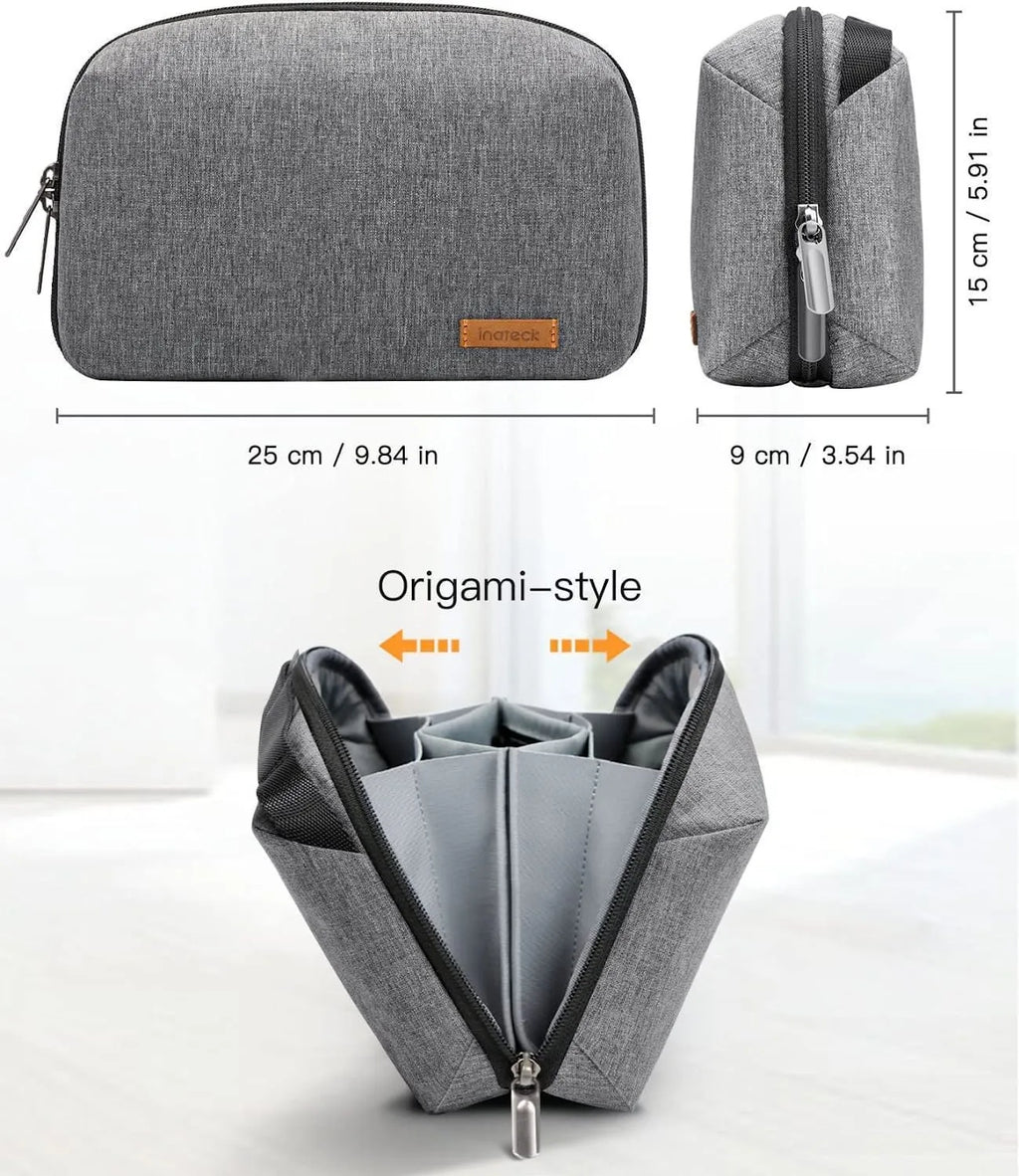Gray cylindrical polyester storage bag for data cables with sealing closure