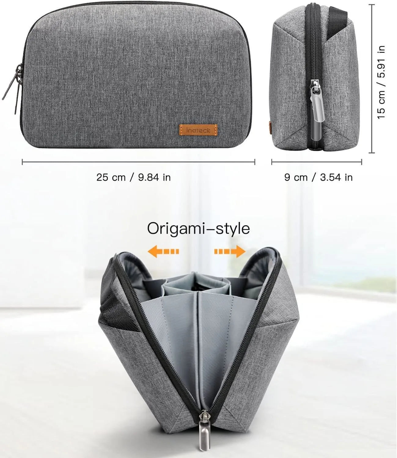 Gray cylindrical polyester storage bag for data cables with sealing closure