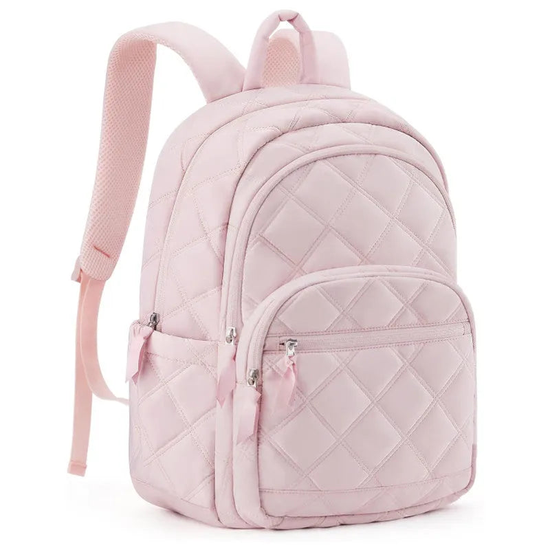 Nylon travel laptop backpack 30x20x44cm in black with air cushion shoulder straps and plaid stitching detail