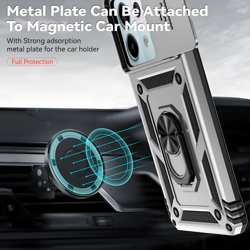 Drop-resistant phone case for Redmi Note 13 Pro with integrated bracket and magnetic suction in black