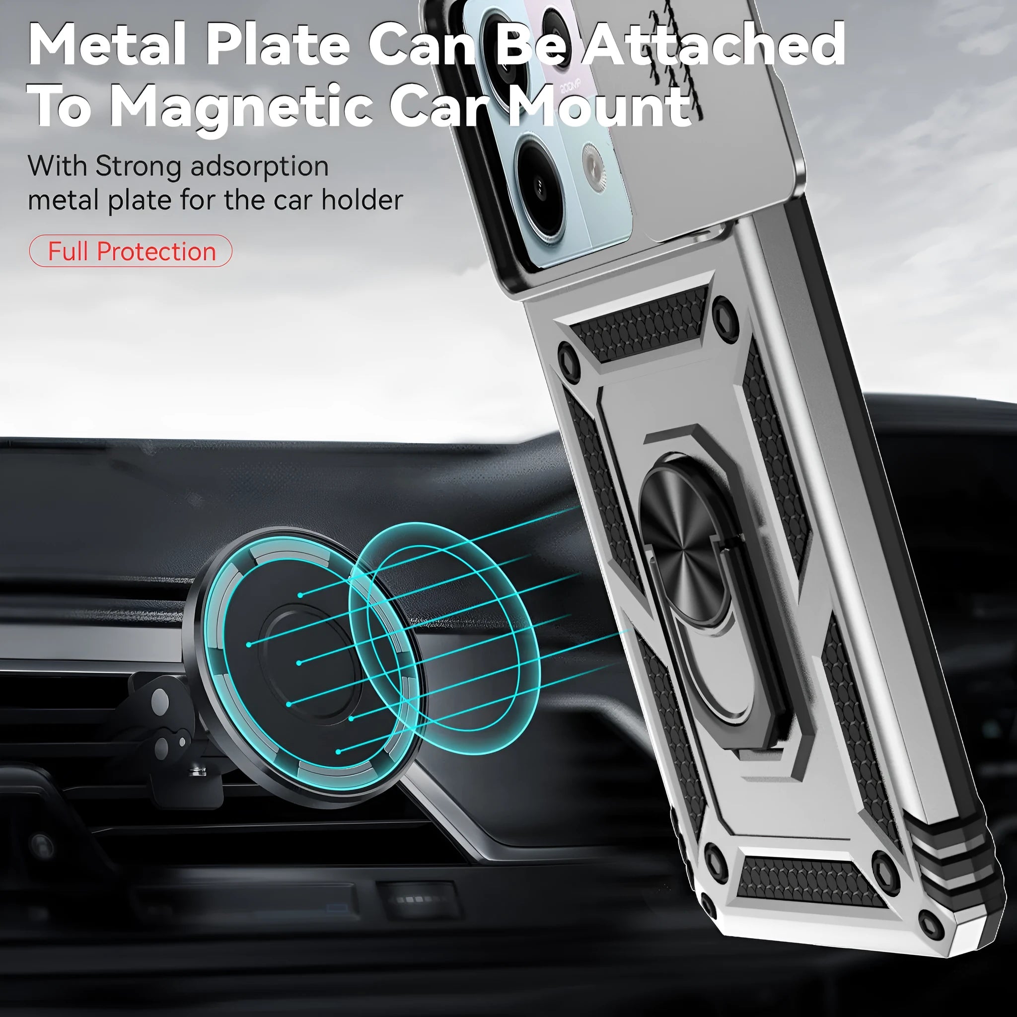 Drop-resistant phone case for Redmi Note 13 Pro with integrated bracket and magnetic suction in black