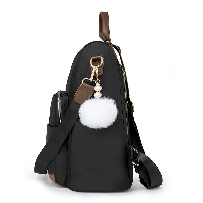 Colour block large capacity anti-theft backpack in beige with oxford cloth exterior and three-dimensional front pocket