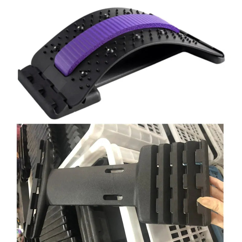 Adjustable manual back stretcher massager with multiple massage heads in a rectangular trapezoid shape.
