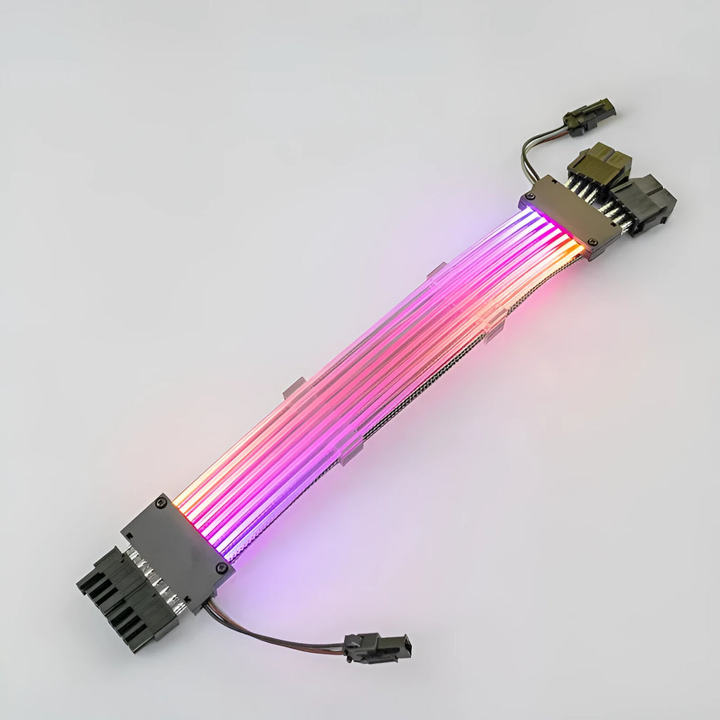 ARGB LED dual 8-pin graphics card extension cable 300mm with aluminium braiding and optical fibre