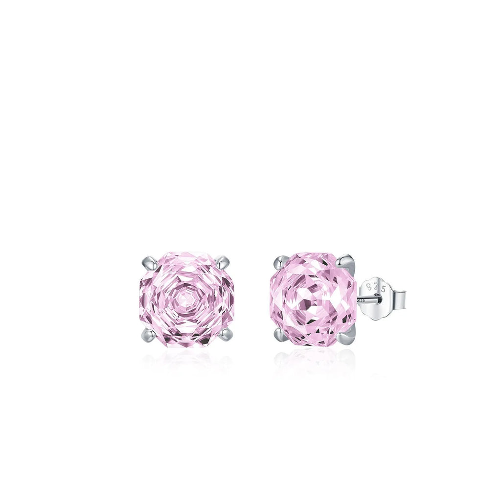 S925 sterling silver rose stud earrings for women in 6mm and 8mm sizes with pink tone variations.