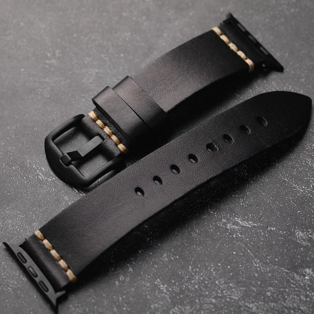 Handmade leather watch strap in brown with a silver stainless steel buckle, 4mm thick ultra first layer cowhide.