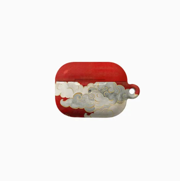 Red Chinese cloud style hard plastic protective cover for Apple AirPods charging case