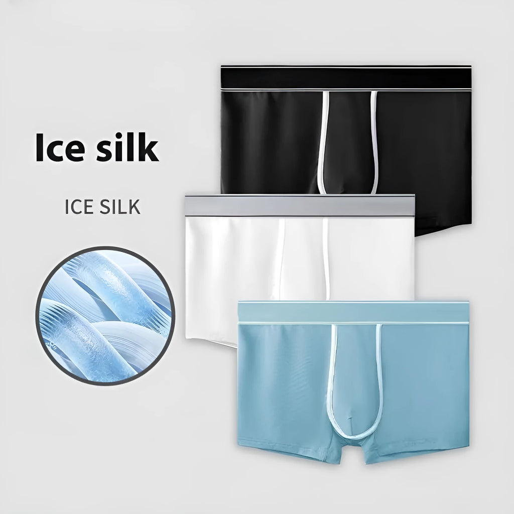 Men's ice silk ultra thin transparent sports underwear in black, white, sapphire blue, medium green, smalt, and gray