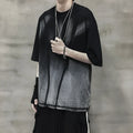Black cotton short sleeve T-shirt with dark water wash finish, no-ironing treatment, crew neck, sizes M to XXL