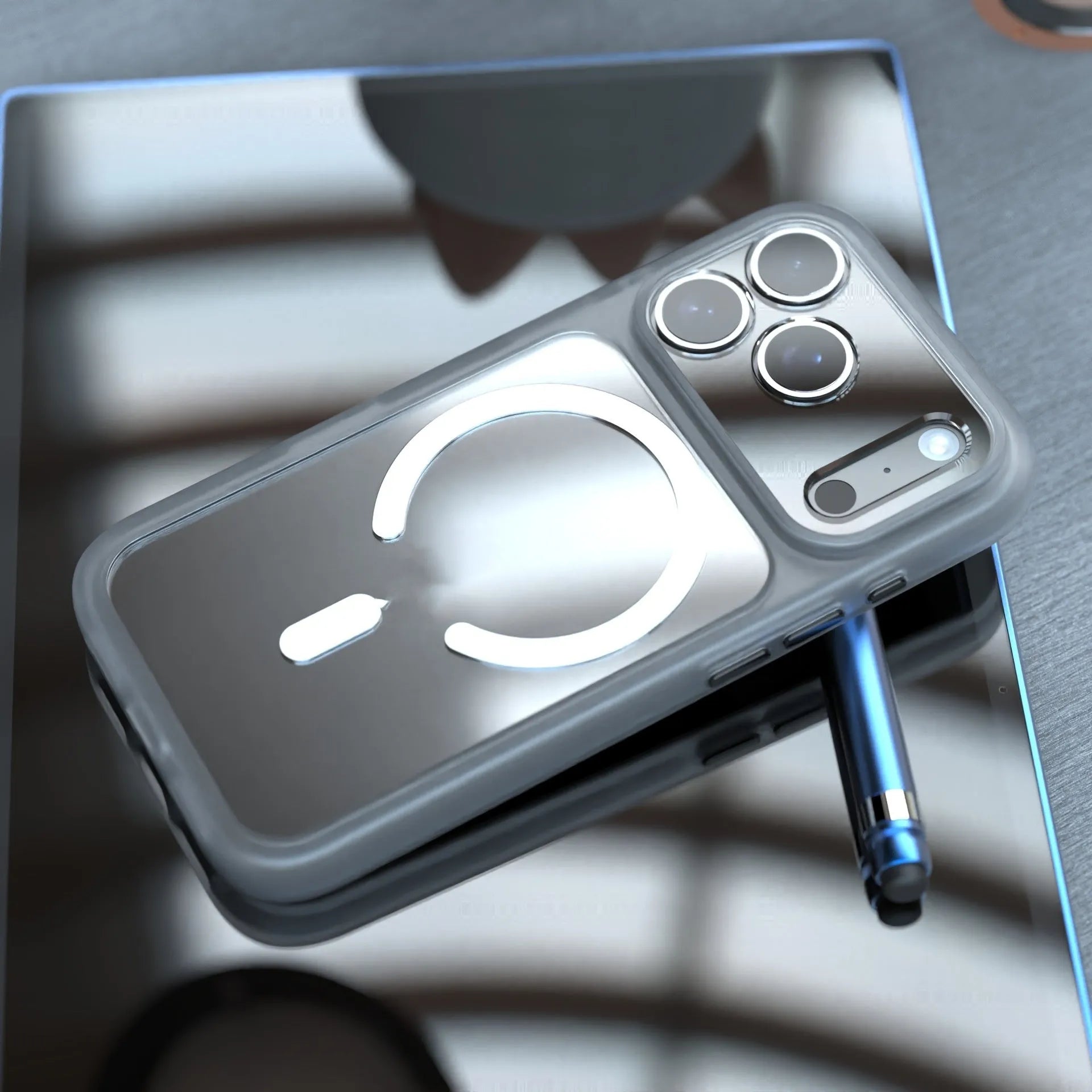 iPhone 17 Pro Max magnetic phone case in black, dark blue, or white with two-in-one protective design