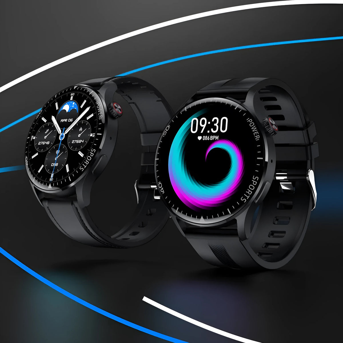 Smart watch with HD IPS screen, touch button, and multiple colour and strap options